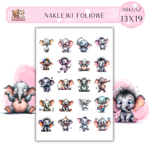 Naklejki Foliowe Zabawne Słonie 13x19, Madam
