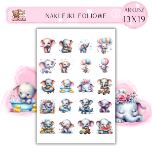 Naklejki Foliowe Słodkie Słonie 13x19, MaDam