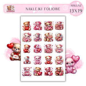 Naklejki Foliowe Misie Serca Love 13x19, Madam