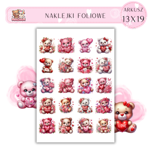 Naklejki Foliowe Misie Serca Love 13x19, Madam