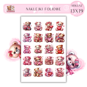 Naklejki Foliowe Misie Serca Love 13x19, Madam
