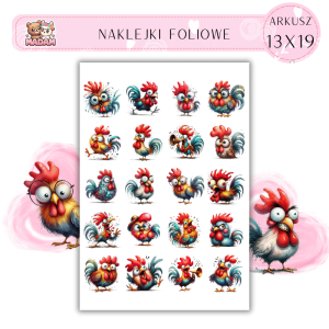 Naklejki Foliowe Zabawne Koguty 13x19, MaDam