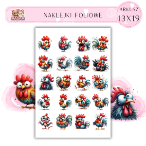 Naklejki Foliowe Zabawne Koguty 13x19, MaDam