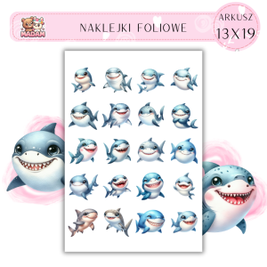 Naklejki Foliowe Wesołe Rekiny 13x19, Madam