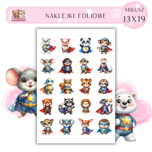 Naklejki Foliowe Zwierzaki Superbohaterowie 13x19, Madam