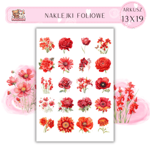 Naklejki Foliowe Czerwone Kwiaty 13x19, Madam