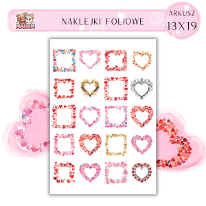 Naklejki Foliowe Serca ramki z białym tłem 13x19, Madam