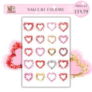 Naklejki Foliowe Serca ramki z białym tłem  13x19, Madam