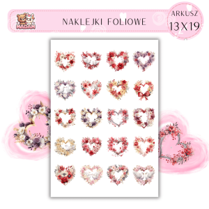 Naklejki Foliowe Serca ramki z białym tłem 13x19, Madam