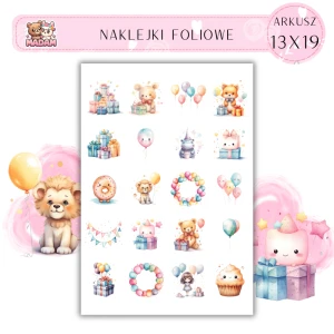 Naklejki Foliowe Urodziny Zwierzaki Impreza 13x19, Madam
