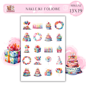 Naklejki Foliowe Urodziny Tort 13x19, Madam