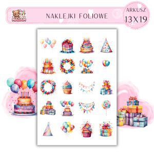 Naklejki Foliowe Urodziny Tort 13x19, Madam