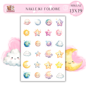 Naklejki Foliowe Niebo Kolorowe Gwiazdy Śłońce Chmury 13x19, Madam