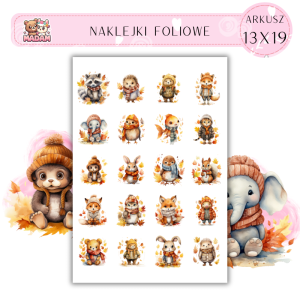 Naklejki Foliowe Jesień Zwierzaki 13x19, Madam