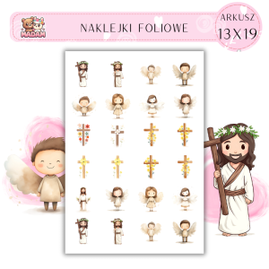 Naklejki Foliowe Komunia Krzyż Anioły 13x19, Madam