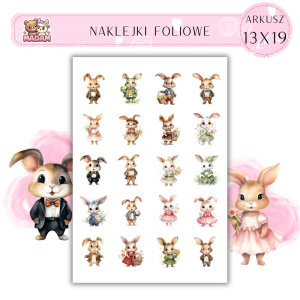 Naklejki Foliowe Króliki w ubraniach 13x19, Madam