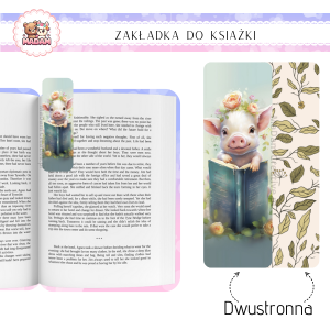 Zakładka do książki tradycyjna dwustronna Czytająca Świnka, MaDam