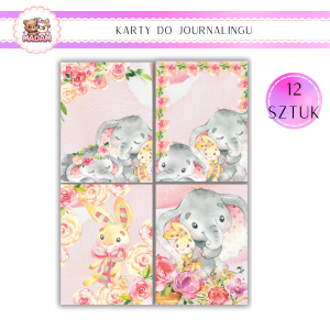 Karty do Journalingu 12 sztuk 160g Słonik Vintage, MaDam