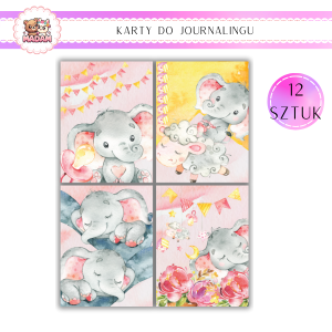 Karty do Journalingu 12 sztuk 160g Słonik Vintage, MaDam
