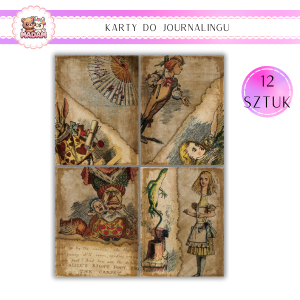 Karty do Journalingu 12 sztuk 160g Vintage Alicja w Krainie Czarów, MaDam