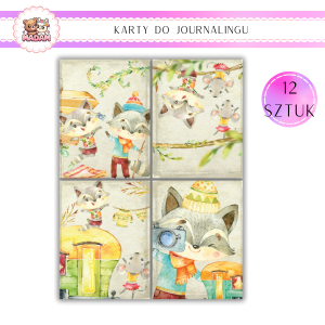 Karty do Journalingu 12 sztuk 160g Zwierzaki Vintage, MaDam