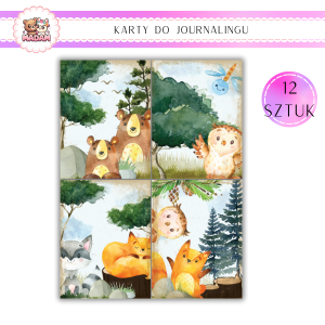 Karty do Journalingu 12 sztuk 160g Zwierzaki Leśne Vintage, MaDam