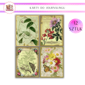 Karty do Journalingu 12 sztuk 160g Rośliny Kwiaty Vintage, MaDam