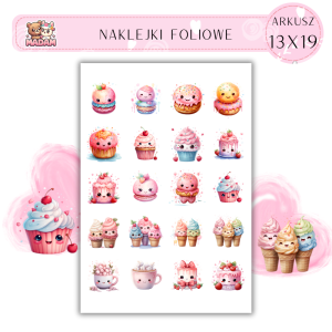 Naklejki Foliowe Ciastka Cukiernia Kawaii 13x19, Madam