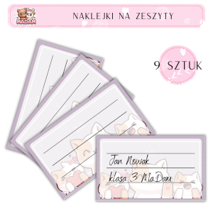 Naklejki do opisywania na zeszyty Koty 9 sztuk, MaDam