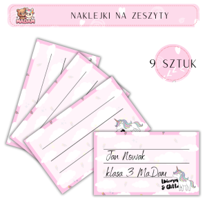 Naklejki do opisywania na zeszyty Unicorn 9 sztuk, MaDam