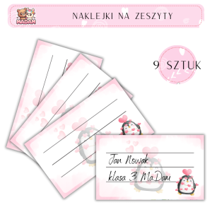 Naklejki do opisywania na zeszyty Pingwin 9 sztuk, MaDam