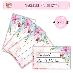 Naklejki do opisywania na zeszyty Kwiaty 9 sztuk, MaDam