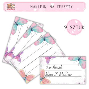 Naklejki do opisywania na zeszyty Motyle 9 sztuk, MaDam