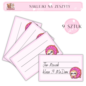 Naklejki do opisywania na zeszyty Leniwiec Donut 9 sztuk, MaDam