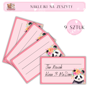 Naklejki do opisywania na zeszyty Panda 9 sztuk, MaDam