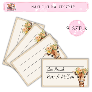 Naklejki do opisywania na zeszyty Żyrafa 9 sztuk, MaDam