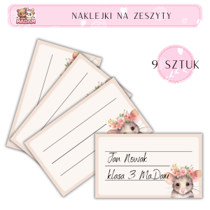 Naklejki do opisywania na zeszyty Myszka 9 sztuk, MaDam