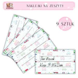 Naklejki do opisywania na zeszyty Samochody 9 sztuk, MaDam