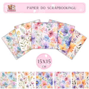 Papier do scrapbookingu Kwiaty Akwarela 15x15, MaDam