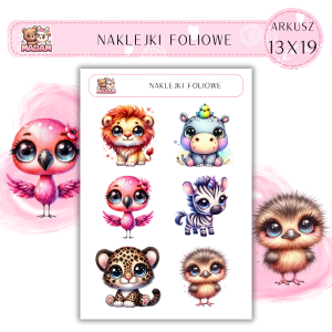 Naklejki foliowe Zwierzęta Safari  6 sztuk na arkuszu, MaDam