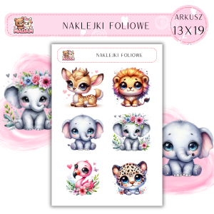 Naklejki foliowe Zwierzęta Safari  6 sztuk na arkuszu, MaDam
