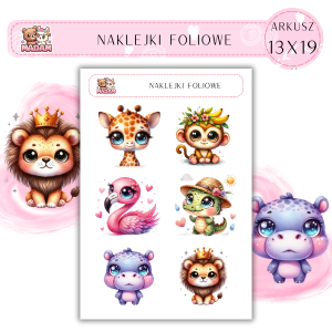 Naklejki foliowe Zwierzęta Safari  6 sztuk na arkuszu, MaDam