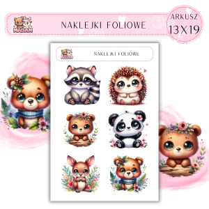 Naklejki foliowe Zwierzęta 6 sztuk na arkuszu, MaDam