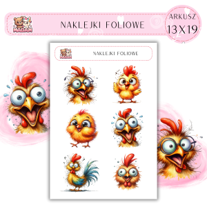 Naklejki foliowe Kura Kogut 6 sztuk na arkuszu, MaDam