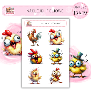 Naklejki foliowe Kura Kogut 6 sztuk na arkuszu, MaDam