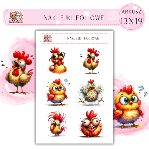 Naklejki foliowe Kura Kogut 6 sztuk na arkuszu, MaDam