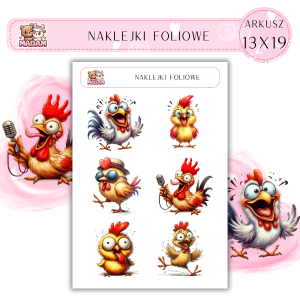 Naklejki foliowe Kura Kogut 6 sztuk na arkuszu, MaDam