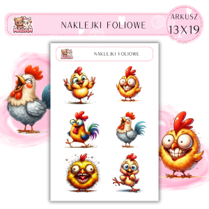 Naklejki foliowe Kura Kogut 6 sztuk na arkuszu, MaDam