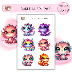 Naklejki foliowe Smoki 6 sztuk na arkuszu, MaDam