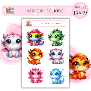 Naklejki foliowe Smoki 6 sztuk na arkuszu, MaDam